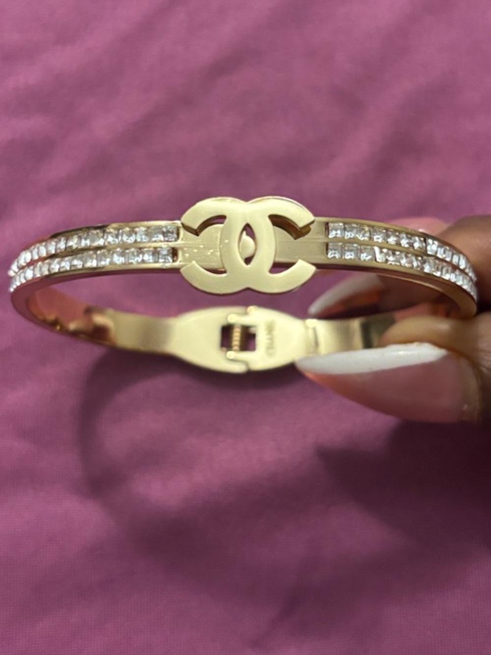 CHANEL Gold & Diamond CC Bangle Bracelet